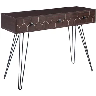 Beliani Konsolentisch dunkler Holzfarbton/schwarz 3 Schubladen Malsala , Dunkelbraun, Schwarz , Holzwerkstoff , 110x79x39 cm , Wohnzimmer, Wohnzimmertische, Konsolentische