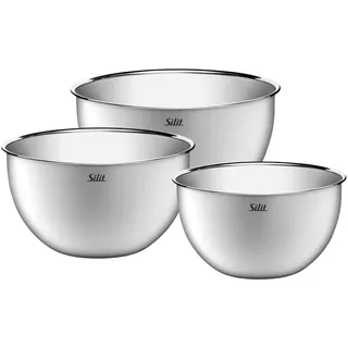 Silit Küchenschüssel-Set 3-teilig, Edelstahlschüsseln, multifunktional als Rührschüssel Salatschüssel, Servierschüssel, stapelbar