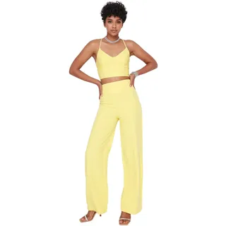 TRENDYOL Damen High Waist Wide Leg Pants Hose, Gelb, 42 EU