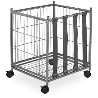Relaxdays Ballwagen, 4 Rollen, HBT: 60 x 50 x 45 cm, Gitterrollwagen für Fußball, Basketball, Volleyball, Metall, grau