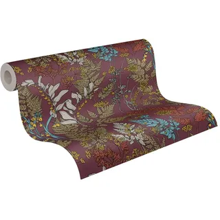 A.S. Création Architects Paper Blumentapete Floral Impression Tapete natürlich PVC-freie Vliestapete rot gelb blau braun beige matt glatt 377514 37751-4, 10.05 m x 0.53 m