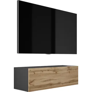 RTV DMG Hängendes TV-Schrank - B: 100 cm, H: 34 cm, T: 32 cm. TV Lowboard, TV Board, TV Sideboard Hängend, Lowboard Fernsehschrank - Schwarz, Braun