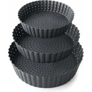 Space Home - Set 3 Extra Hohe Quicheform - Tarteform mit Hebeboden aus Karbonstahl - Backform Rund - Tarteform - Quiche Formen mit Hebeboden Antihaftbeschichtung - Kuchenform - 20, 24 und 28 cm