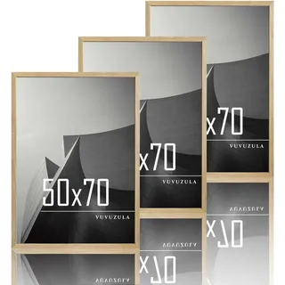 VUVUZULA Bilderrahmen 50x70cm Holz Fotorahmen Holzrahmen MDF Rahmen 50x70cm Eiche Natur 3er Set