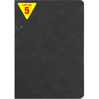 Clairefontaine 733101Cpack - Packung 5 Heft - Notizbuch geheftet, Age Bag, DIN A5 14,8x21 cm, 48 Blatt, blanko, 90g, Schwarz, 1 Pack