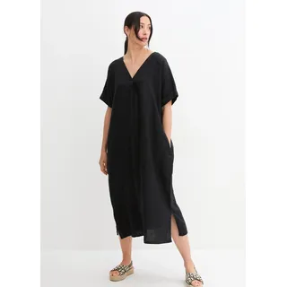 bonprix Tunikakleid "Kaftan-Kleid aus reinem Leinen" für eleganten Look, aus Leinen, Oversize-Passform, mit Halbarm, schwarz