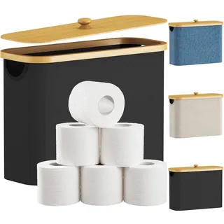 Lifewit 23L Toilettenpapier Aufbewahrung Korb mit Deckel, Dunkelschwarz | Bambus Klopapier Aufbewahrung für 9-12 Rollen, Faltbarer Badezimmer Organizer für Handtücher und Badutensilien