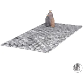 Relaxdays Teppich Läufer Flur Baumwolle Teppich rutschfest Handarbeit Wohnzimmer Matte Schwarz-Weiß 70x140cm
