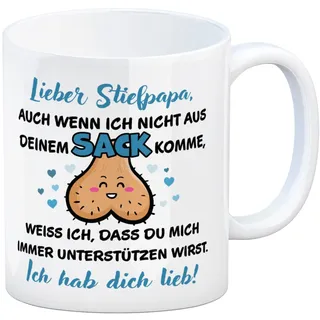 Stiefpapa, ich hab dich lieb Kaffeebecher mit Spruch Auch wenn ich nicht aus deinem Sack komme, weiss ich, dass du mich immer unterstützen wirst Vatertag Tasse Stiefvater