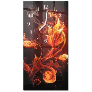 Tulup Wanduhr aus Glas 30x60 cm - Feuerblume , Orange , Rechteckig , 30x60x0.4 cm , Dekoration, Uhren, Wanduhren