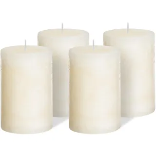 Brandsseller 4er Set Stumpenkerzen 7x14 cm – durchgefärbt & aus Paraffin – rustikale Kerzen mit langer Brenndauer – Dekokerzen für Tischdeko, Weihnachten & Feste – Creme