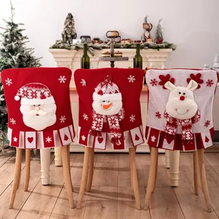 3 Stück Weihnachten Stuhlhussen Esszimmerstuhl Stuhlbezug, Weihnachten Stuhlrückenbezüge Weihnachtsstuhlhussen Weihnachtsdeko, Weihnachtsstuhl Rückenabdeckung Für Esstisch Stühle Dekoration (Stil F)