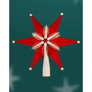 Baumschmuck Christbaumspitze Rot/Natur el. bel doppelt aus Kiefernblätter Ø25cm