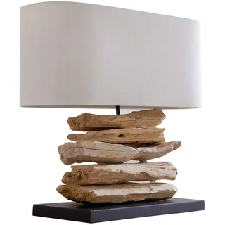invicta INTERIOR Design Treibholz Tischleuchte RIVERINE Leinen Schirm Handarbeit Tischlampe Wohnzimmerleuchte Treibholzlampe