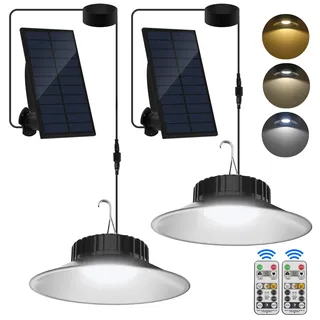 NATPOW Solar Hängelampe Außen, 3 Farbe Solarlampen für Außen Innen mit Fernbedienung, IP65 Wasserdichte Solar Pendelleuchte für Outdoor Innen Garten Terrasse Garage Gehwege, 2 Stück