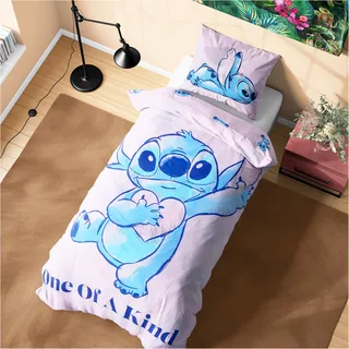 Disney Stitch Bettbezug Set für Mädchen & Teenager, Kinder Bettwäsche - verschiedenen Größen (Rosa Stich Einzel)