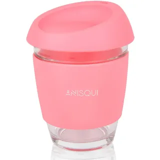 AniSqui Travel Mug Glas 350mL, 12oz Hochwertiger Kaffee-To-Go-Becher aus Glas
