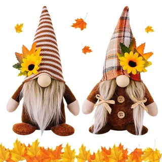Herbstdeko Wichtel, 2 Stück Sonnenblume Hornblatt Herbst Dekoration Wichtel | Herbst Wichtel, Handgemachte Gesichtslose Puppe Zwerg, Herbsternte Wichte für Wohnzimmer Erntedankfest Herbstdeko Innen