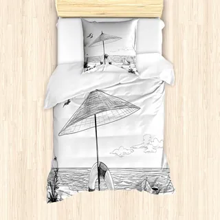 ABAKUHAUS Strand Mantele, Doodle Sketch Pattern, Milbensicher Allergiker geeignet mit Kissenbezügen, 135 cm x 200 cm - 80 x 80 cm, Schwarz-Weiss - Schwarz