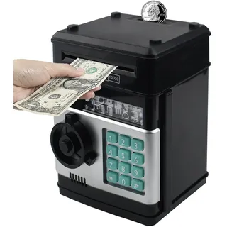 HUSAN Elektronische Spardose für Kinder, Spardose Passwort Sparschwein Spielzeug Festival Geburtstag Geschenke für Kinder (Schwarz)