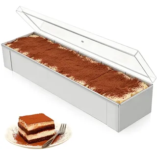 VEGOATY 40×8×6cm Kuchenform Antihaftbeschichtet: Edelstahl Backform Rechteckig, Abnehmbare Springform Rund, Kuchenform Edelstahl, Für Kuchen, Brot, Lasagne, Brownies Und Partys, Silber
