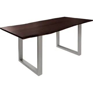 MASSIVMOEBEL24.DE Baumtisch Akazie 120x90x76 braun Beine silber matt FREEFORM 3 - Braun
