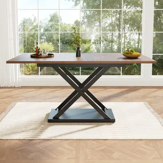 FAVSH Esstisch Ausziehbar 120–160 x 80 cm, Esszimmertisch für 4–6 Personen, Küchentisch mit Schwarzen Gekreuzten Eisenbeinen, platzsparender Esstisch für Esszimmer und Wohnzimmer, Nussbaum