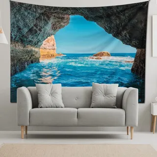riijk Wandteppich groß 200x150cm. Motiv „Meeresgrotte“. Auch als Picknickdecke. Großes Wandtuch für tolle Raum-Atmosphäre