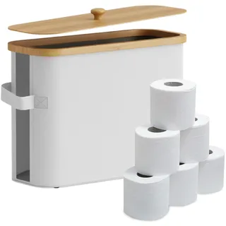 Relaxdays Toilettenpapier Aufbewahrung, 12 Rollen, HxBxT: 33 x 45 x 16 cm, Stoff, Bambus, Klopapier Korb, Vorrat, weiß