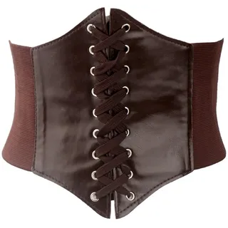 Retro Damen Korsett Taillengürtel - Breiter Schnürgürtel Mit Elastischer Spitze - Leder Belt Für Partys Und Kleider, Braun