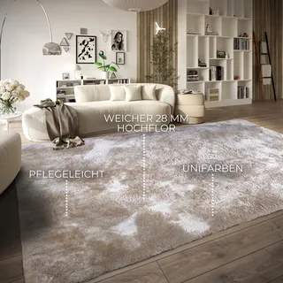 ELLE DECORATION Calida beige Creme, B:80cm H:28mm L:150cm, Polyester, Teppiche, Langflor, Shaggy, einfarbig, weich, glänzend, modern, uni