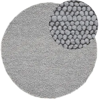 carpetfine Teppich »Calo«, rund, 16 mm Höhe, Handweb Teppich, Uni-Farben, meliert, handgewebt, 70% Wolle, grau