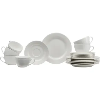 Ritzenhoff & Breker Sofia Kaffeeservice 18-teilig, Dessertteller (20 cm) und Tassen mit Untertassen (220 ml) für 6 Personen, Kaffee-Set mit feinem Rillenrelief, Fine-Dining-Geschirr, Porzellan, Weiß