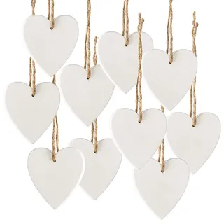 Dekoanhänger Herzen 10er Set: Herz zum Aufhängen, Deko-Anhänger aus Holz, Holzanhänger Geschenke, Holzherzen Zweige, Herzanhänger Fenster & Weihnachtsbaum, Weiß, Weihnachtsanhänger, 7 cm