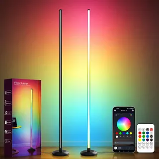 sooogd LED Stehlampe Wohnzimmer 2er Set, 124cm RGB LED Säule Dimmbar mit Fernbedienung und App, RGB Ecklampe für Schlafzimmer Gaming Room Party Home Zimmer Deko Heimkino