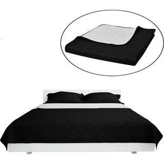 vidaXL Zweiseitige Tagesdecke Gesteppt Schwarz/Weiß 230x260 cm - Schwarz