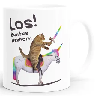 MoonWorks® Kaffee-Tasse Katze Satire Los buntes Einhorn Unicorn Nashorn Pferd Bürotasse lustige Kaffeebecher weiß Keramik-Tasse