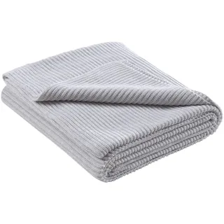 wometo eco-line Kuscheldecke Strick 140x190 60% recycelt Oeko-TEX weiß grau | Strickdecke Wohndecke warme weiche Decke mit geradem Strickmuster