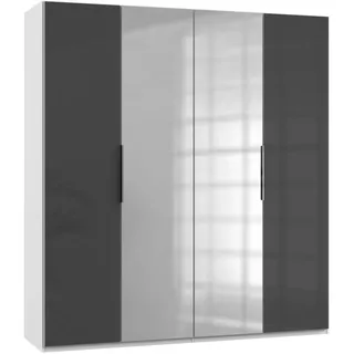 Level 200 x 216 x 58 cm weiß/Grauglas mit Glas- und Spiegeltüren
