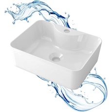 Starbath Plus - Weißer Keramik-Waschtisch - Rechteckige Form - Mit Hahnloch - Maße 41 x 31 x 13 cm - ideal für die Aufstellung auf der Waschtischplatte von Bädern und Toiletten