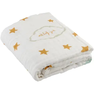 Mama Poppins | Wickeltuch mit süßem Schriftzug Träum Schön aus 100% Musselin Bio-Baumwolle. 2-lagig, extra weich und flauschig, 120x120 cm. Pucktuch, Stilltuch, Spucktuch und Kinderwagendecke.