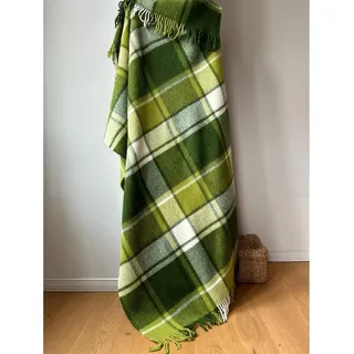 JOWOLLINA WOOLONLY 100% Lammwolle Wolldecke Plaid Karo Schottenmuster Tartan (Multi Grün, 150x205 cm)