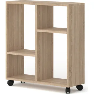 Couchtisch Organizer TRASCO 2 auf Rollen 60 cm Laptop-Tisch Nachttisch Console Sofatisch Regal Sonoma-Eiche - Braun, Beige