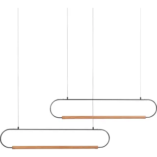BELIANI Hängeleuchte LED Schwarz Metall 2-Flammig Länglich Oval Geometrisch Holzoptik Lange Kabel Modern Beleuchtung Esszimmer Schlafzimmer Wohnzimmer - Schwarz, Braun