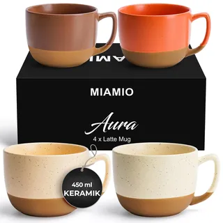 MIAMIO - Kaffeetassen Set, Keramik Tassen 4er Set (450ml) - Aura (Beige) | Große Keramik Kaffeebecher für Cappuccino, Tee und Latte Macchiato, Kaffee Tassen Set, 4er Set Teetassen - spülmaschinenfest
