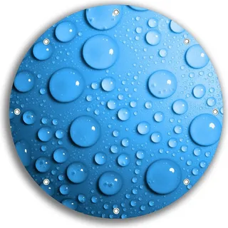 Wallario rundes Outdoor-Poster für Garten oder Balkon, Motiv Wassertropfen auf Blau, 30 cm Durchmesser - Blau
