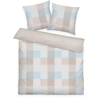 Tom Tailor Bold Mosaic Beige/Hellblau kariert 200 x 220 cm + 2 x 80 x 80 cm