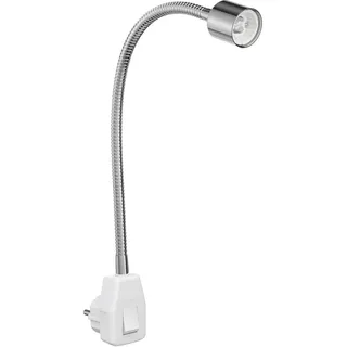 ledscom.de Steckdosenleuchte/Leselampe LESCH, Schwanenhals, chrom/weiß, 1x GU10 max. 10W