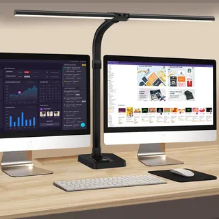 Doppelkopf Schreibtischlampe LED dimmbar,24W 80CM Schreibtischlampe groß und hell,Augenschutz desk lamp büro lampe schwarz,Schwanenhals tischlampe monitor lampe mit 25 Beleuchtungsmodi (Schwarz)
