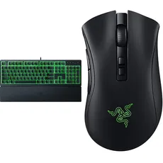 Razer Ornata V3 X - Flache Membran-Tastatur mit Chroma RGB QWERTZ DE-Layout | Schwarz, RZ03-04470400-R3G1 & DeathAdder V2 - Kabelgebundene Gaming Maus mit ergonomischem Komfort für PC / Mac Schwarz